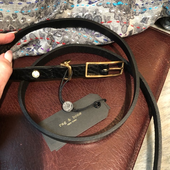 rag & bone Accessories - NWT Rag and Bone black pebbled leather belt womens M gold buckle thin strap